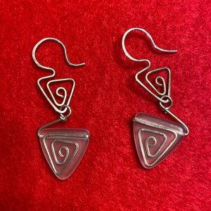 Sea Glass Silver Wire Wrapped Drop Earrings